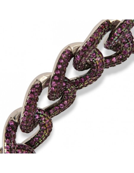 BRACCIALE ARGENTO RODIATO GRUMETTA ZIRCONI ROSSI [e479f01f]