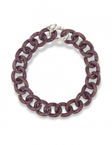 BRACCIALE ARGENTO RODIATO GRUMETTA ZIRCONI ROSSI [e129b701]