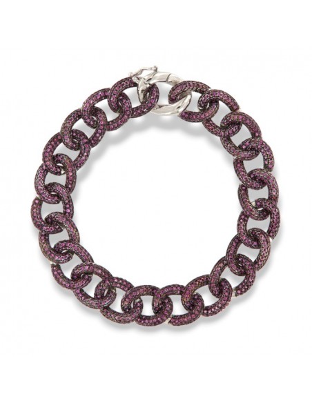 BRACCIALE ARGENTO RODIATO GRUMETTA ZIRCONI ROSSI [e129b701]