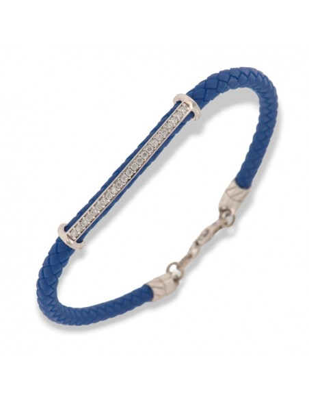 BRACCIALE ARGENTO ECOPELLE BLU E PIASTRA CON ZIRCONI [eafac5f5]