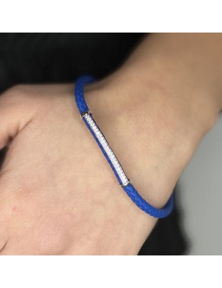 BRACCIALE ARGENTO ECOPELLE BLU E PIASTRA CON ZIRCONI [6d05c81a]