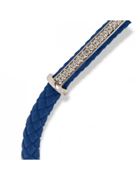 BRACCIALE ARGENTO ECOPELLE BLU E PIASTRA CON ZIRCONI [da18091e]