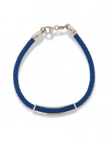BRACCIALE ARGENTO ECOPELLE BLU E PIASTRA CON ZIRCONI [df484e00]