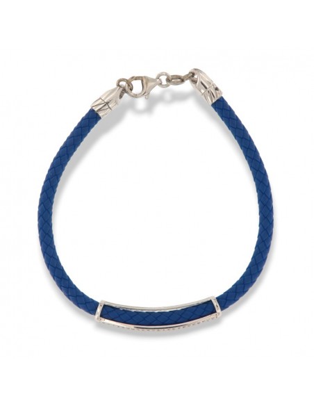 BRACCIALE ARGENTO ECOPELLE BLU E PIASTRA CON ZIRCONI [df484e00]