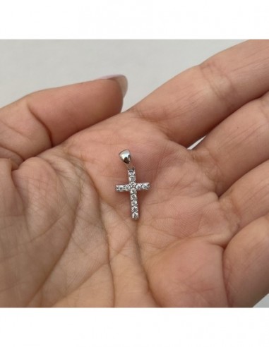 Ciondolo Argento Rodiato Croce Zirconi Bianchi [86fe0b5e]
