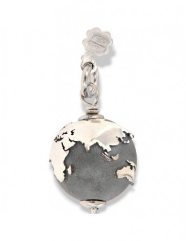 Ciondolo Argento Rodiato Mappamondo Sferico [4fd8d9ad]