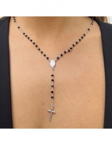 Collana Argento Rodiato Rosario Sfere Nere [65d26a96]