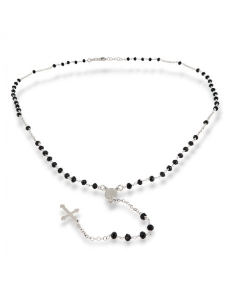 Collana Argento Rodiato Rosario Sfere Nere [60822d88]