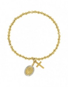 Bracciale elastico con sfere e penndeti croce e medaglietta miracolosa con zirconi [ebc8db12]