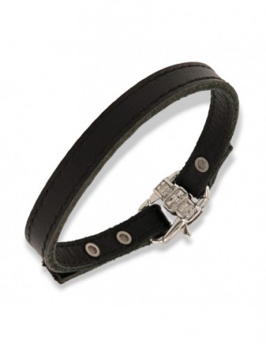 Bracciale Argento Rodiato Cinturino Cuorio Moschettone Etrusco [b258b423]