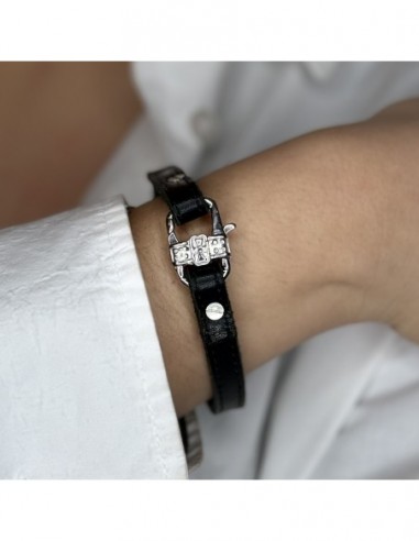 Bracciale Argento Rodiato Cinturino Cuorio Moschettone Etrusco [5c95a86a]