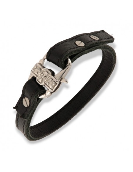 Bracciale Argento Rodiato Cinturino Cuorio Moschettone Etrusco [eb88696e]