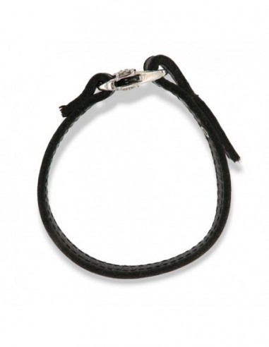 Bracciale Argento Rodiato Cinturino Cuorio Moschettone Etrusco [eed82e70]