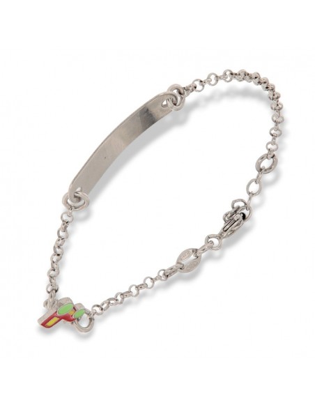 Bracciale Argento Rodiato Neonato Piastra Centrale Treno [90ea3140]