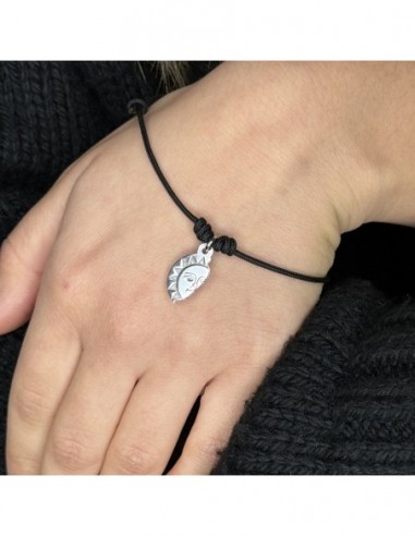 Bracciale Argento Rodiato Laccio Nero Sole [aab5a08f]