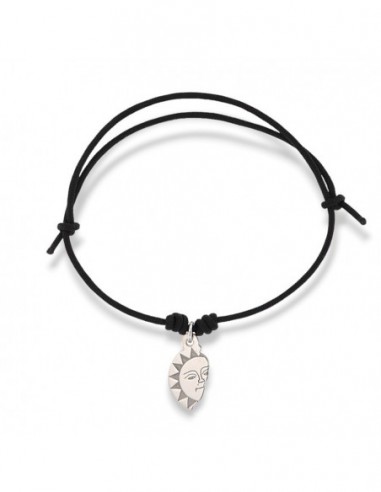 Bracciale Argento Rodiato Laccio Nero Sole [18f82695]