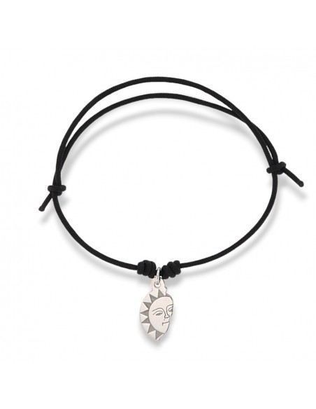 Bracciale Argento Rodiato Laccio Nero Sole [18f82695]