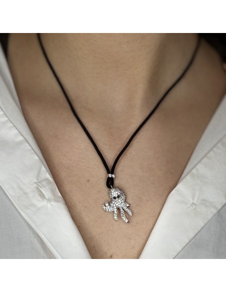 COLLANA ARGENTO LACCIO NERO POLPO PAVE' ZIRCONI [25272622]