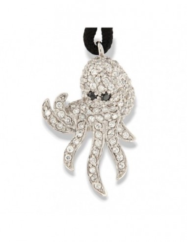 COLLANA ARGENTO LACCIO NERO POLPO PAVE' ZIRCONI [923ae726]