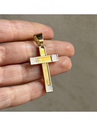 Ciondolo Oro Giallo Croce Bordi Oro Bianco [fe0bd4b0]