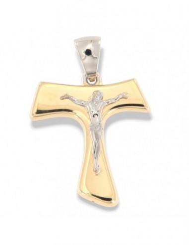 Ciondolo Oro Giallo Croce Doppia Con Gesù In Rilievo In Oro Bianco [cbe199c2]