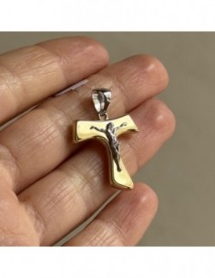 Ciondolo Oro Giallo Croce Doppia Con Gesù In Rilievo In Oro Bianco [cbe199c2] 2