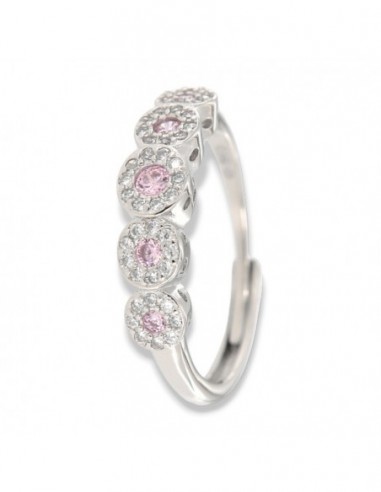 Anello Argento Rodiato Riviera Magic 5 Pietre Rosa [92e682db]