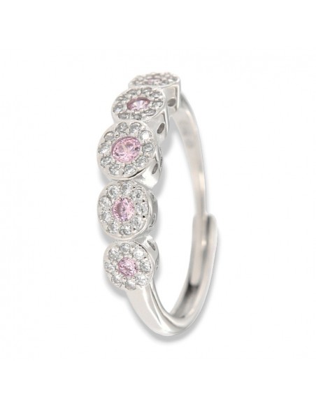 Anello Argento Rodiato Riviera Magic 5 Pietre Rosa [92e682db]