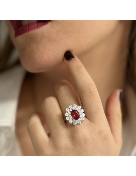 Anello Argento Rodiato Principessa Rossa 9x7MM [da486a1b]
