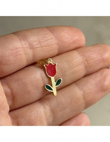 Ciondolo Argento Dorato Rosa Rossa [f01ac337]