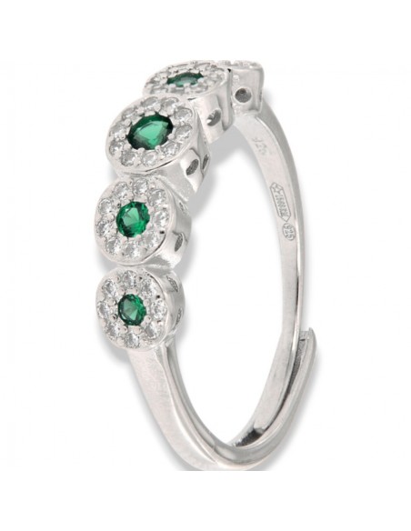 Anello Argento Rodiato Riviera Magic 5 Pietre Verdi [cf25dd32]