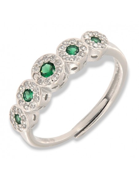 Anello Argento Rodiato Riviera Magic 5 Pietre Verdi [bce4305f]