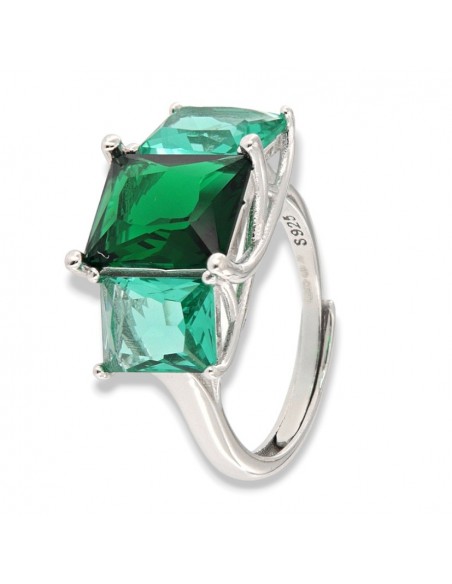 Anello Argento Rodiato Trilogy Pietre Verdi Rettangolari [8cda679a]