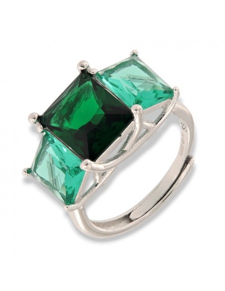 Anello Argento Rodiato Trilogy Pietre Verdi Rettangolari [f812a01a]