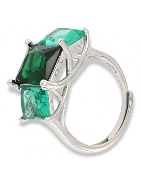 Anello Argento Rodiato Trilogy Pietre Verdi Rettangolari [fd42e704]