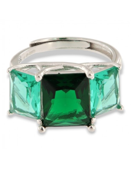 Anello Argento Rodiato Trilogy Pietre Verdi Rettangolari [9379650d]