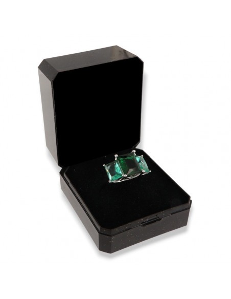 Anello Argento Rodiato Trilogy Pietre Verdi Rettangolari [2464a409]
