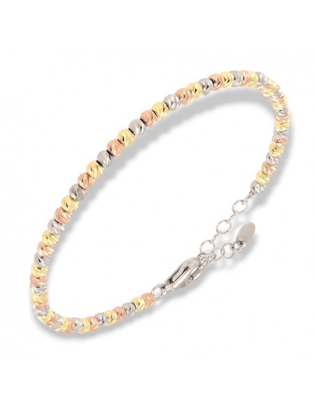 Bracciale Argento Rodiato Sfere Rigate 3 Colori [3163689f]