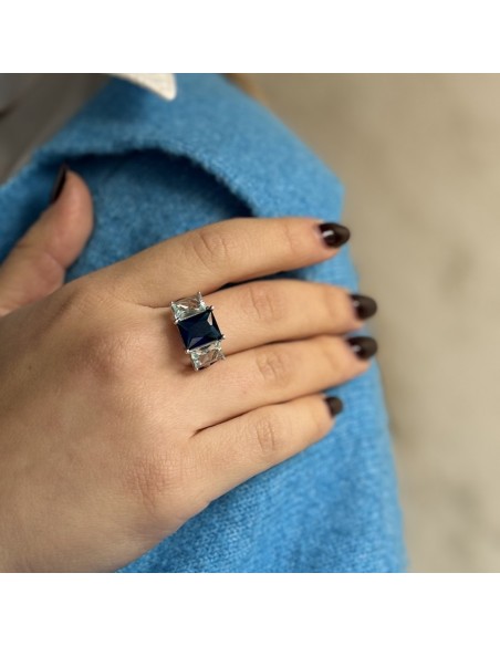 Anello Argento Rodiato Trilogy Pietre Blu Rettangolari [c8a3b91f]