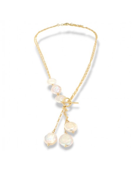 Collana Argento Dorato Perle Bianche Pendenti [29ebc84e]