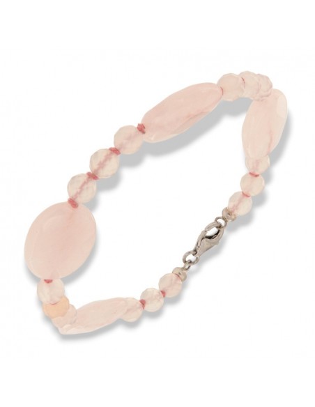 Bracciale Quarzo Rosa Sfaccettato Chiusura Argento Rodiato [8b5fb55c]