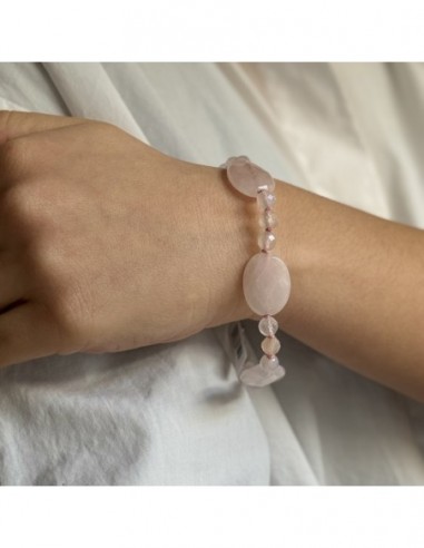 Bracciale Quarzo Rosa Sfaccettato Chiusura Argento Rodiato [ba7463a5]