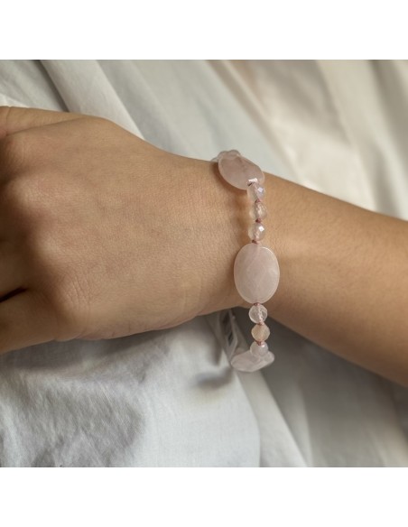 Bracciale Quarzo Rosa Sfaccettato Chiusura Argento Rodiato [ba7463a5]