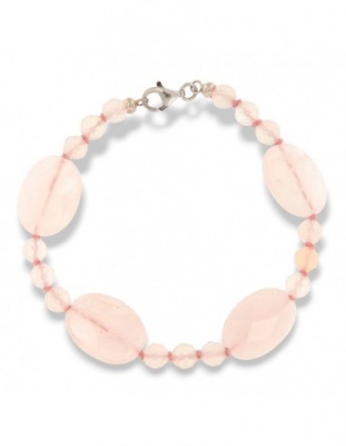 Bracciale Quarzo Rosa Sfaccettato Chiusura Argento Rodiato [0839e5bf]