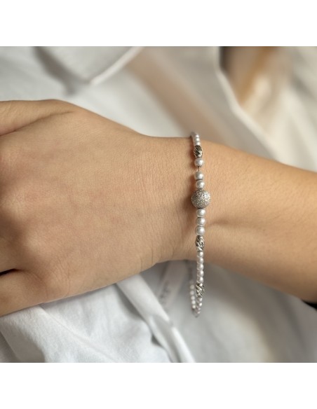 BRACCIALE ARGENTO RODIATO PERLE SFERA ARGENTO [6ade6522]
