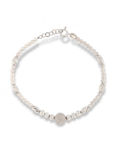 BRACCIALE ARGENTO RODIATO PERLE SFERA ARGENTO [d893e338]