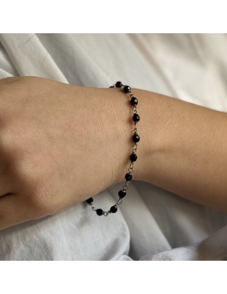 Bracciale Argento Rodiato Sfere Onice Sfaccettate [557ed93e]
