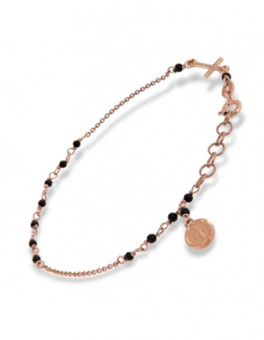 Bracciale Argento Rosato Rosario Sfere Nere [bdc64683]