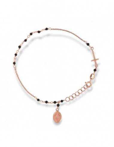Bracciale Argento Rosato Rosario Sfere Nere [37f034cc]