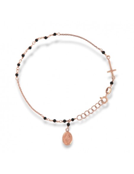 Bracciale Argento Rosato Rosario Sfere Nere [37f034cc]